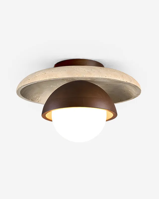 Ceiling Light Travertine and Walnut Wood | Baya