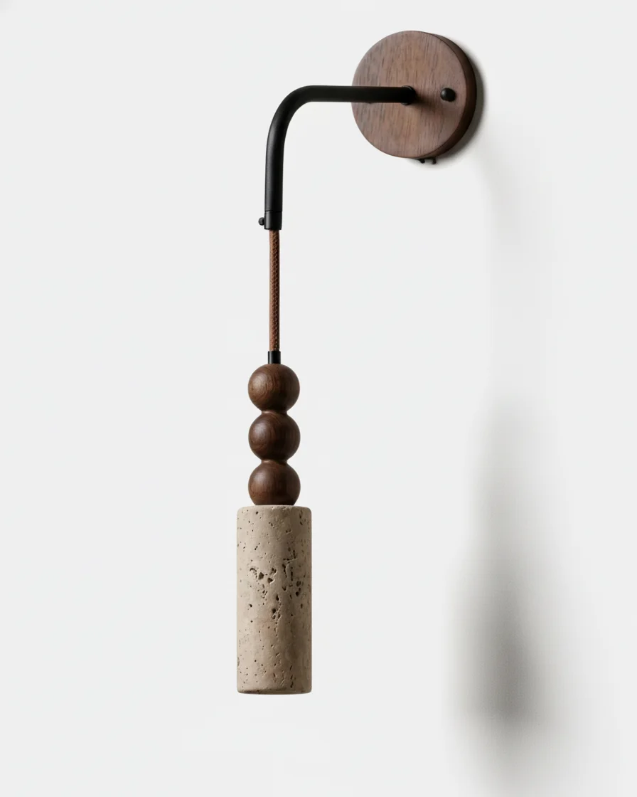 Wall Sconce Travertine and Walnut Wood | Zevo