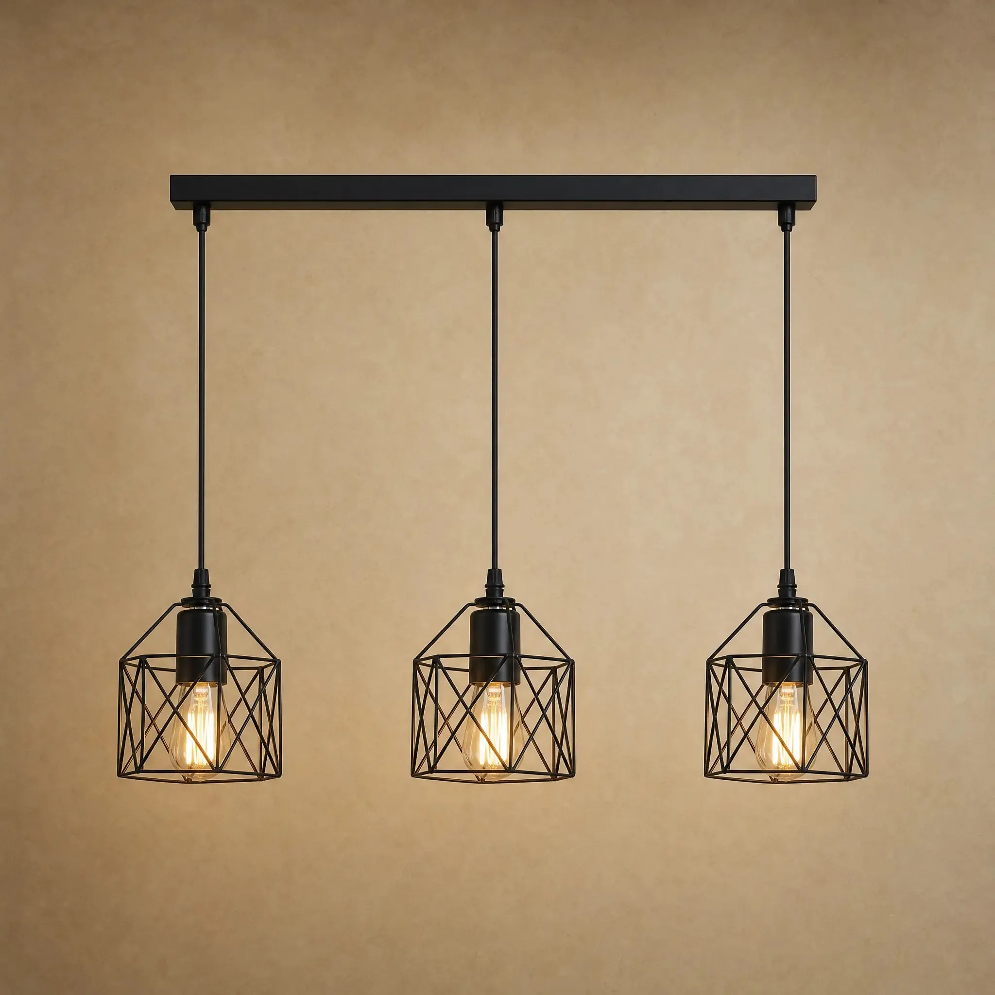 Pendant Light Black Iron 3-Light Cage | Feroya