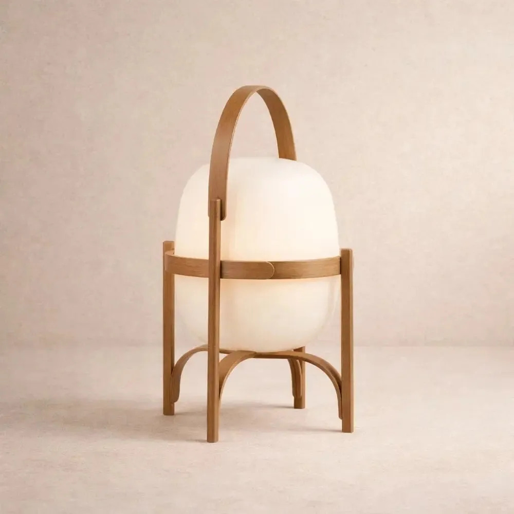 Table Lamp Glass and Wood Lantern | Veloria