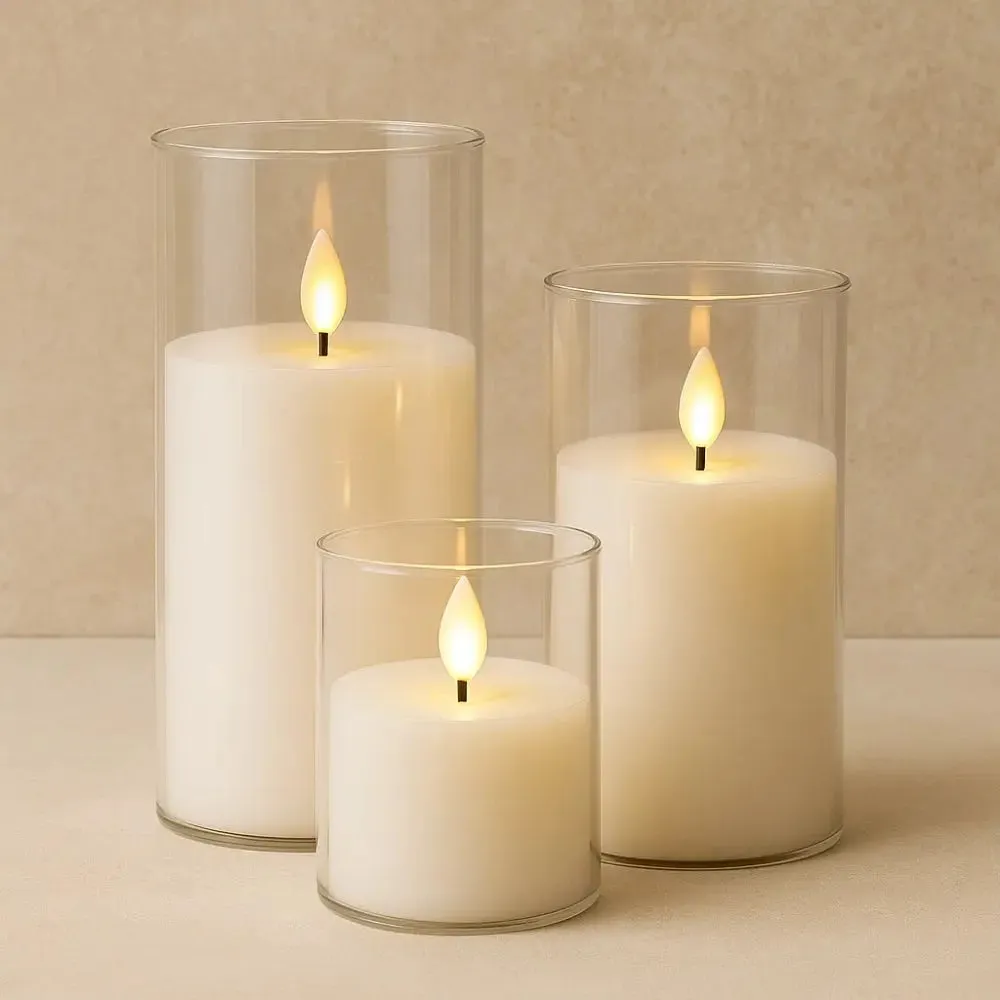 Cordless Lamp Glass Candle Trio | Solara