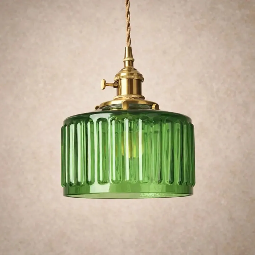 Pendant Light Glass Ribbed Cylinder | Verrelia