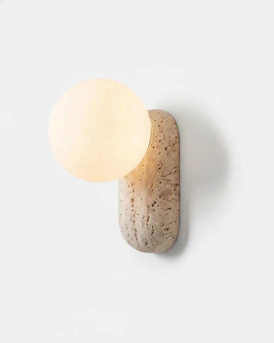 Wall Sconce Travertine and Opal Glass Globe | Nidus