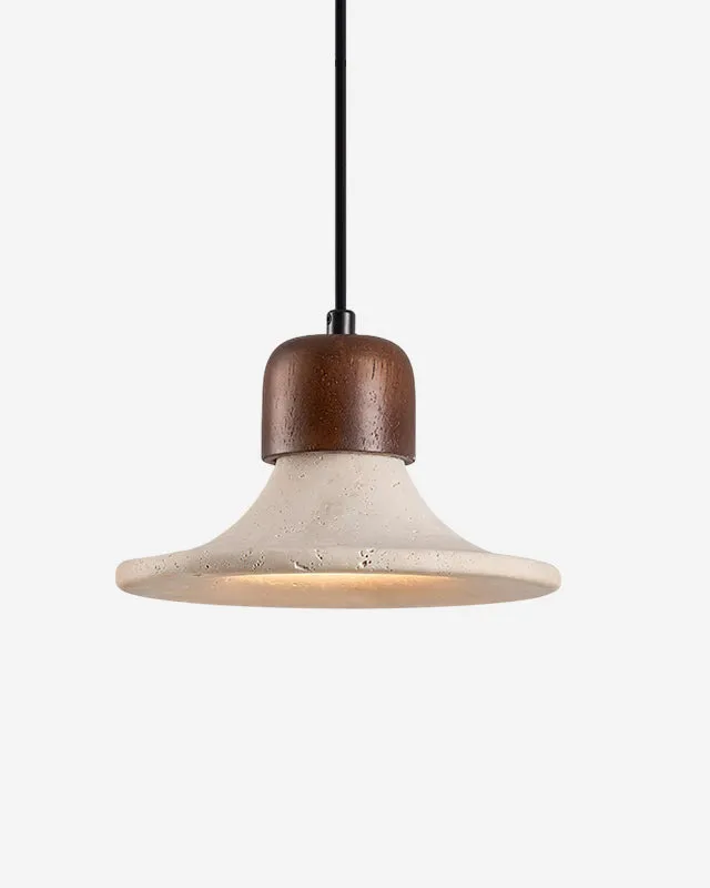 Pendant Light in Travertine and Wood | Tino