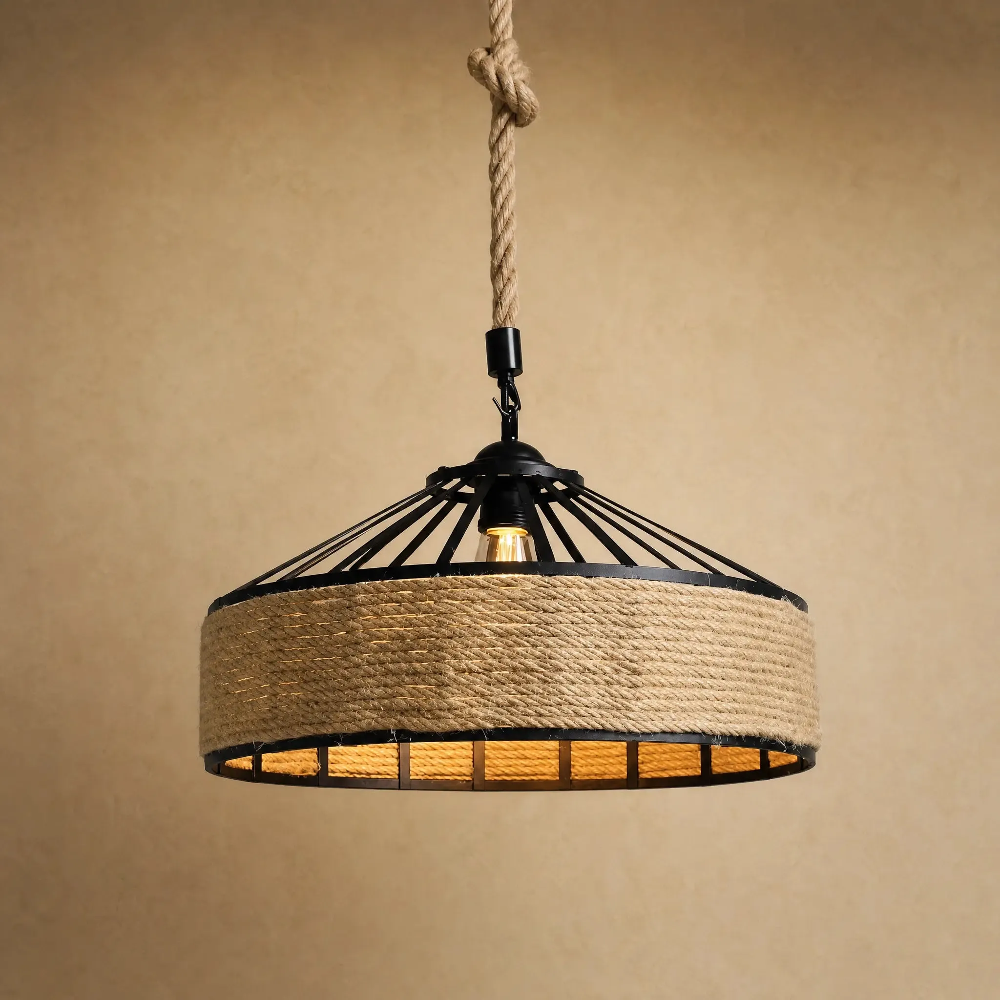 Pendant Light Hemp Rope Drum | Chanvéa