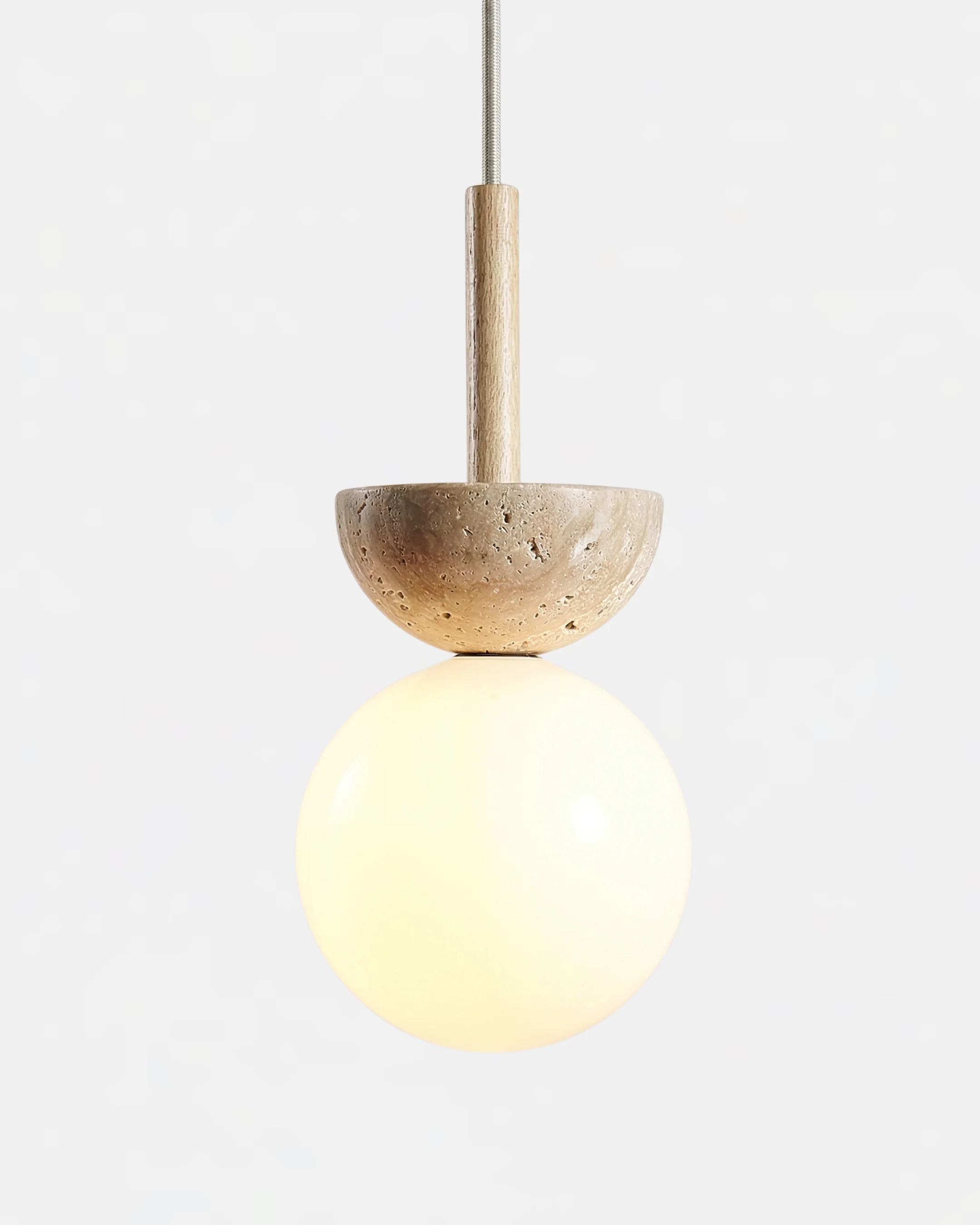 Pendant Light in Travertine and Opal Glass | Zeba