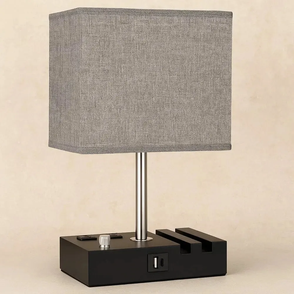 Table Lamp Stainless Steel with Fabric Shade | Vistara