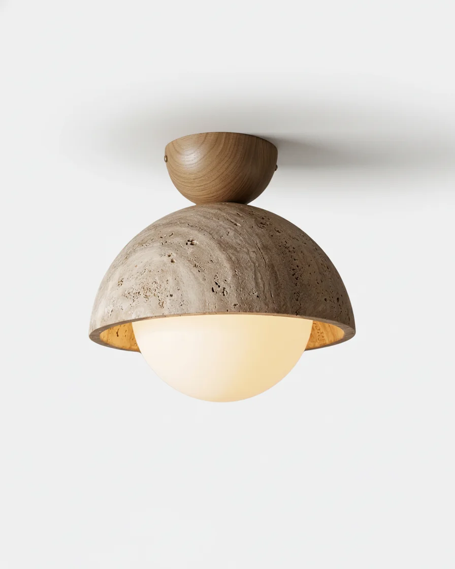 Ceiling Light Travertine and Opal Glass | Tilo