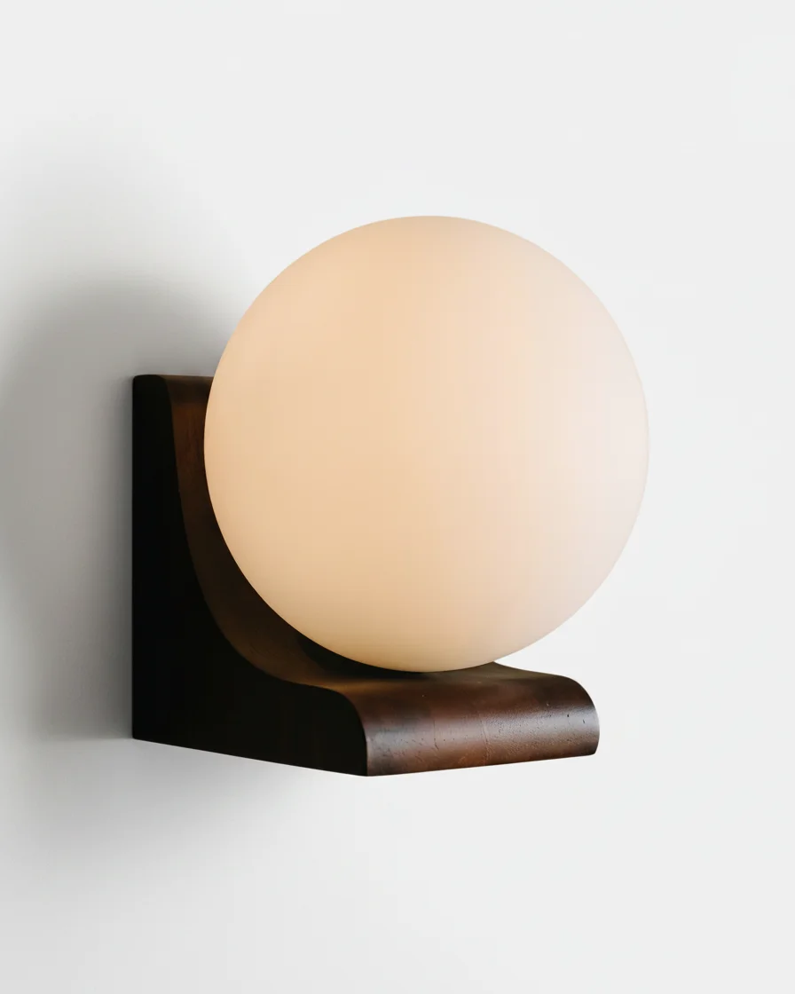 Wall Sconce Wood and Frosted Glass Globe | Douan