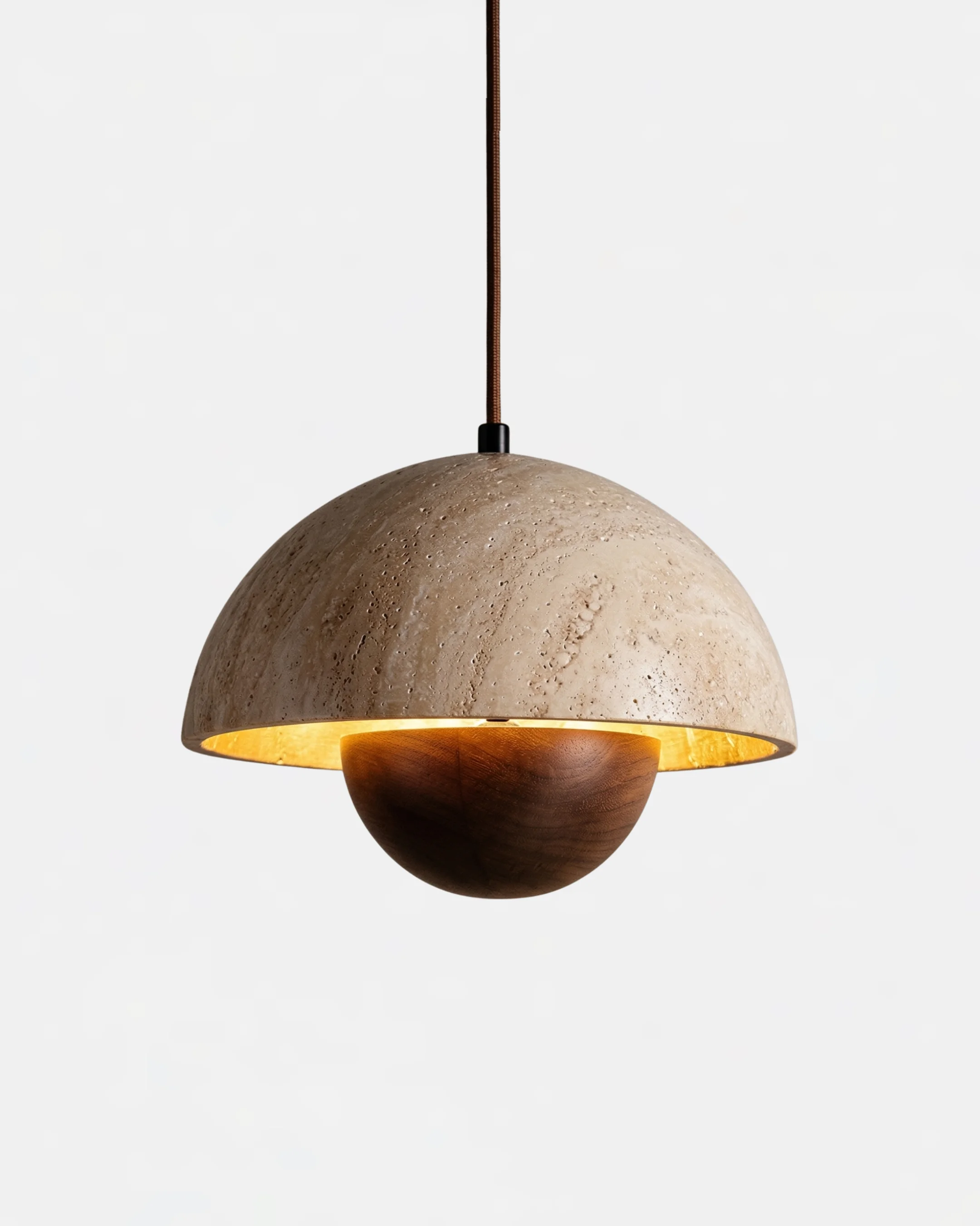 Pendant Light in Travertine and Wood | Mura