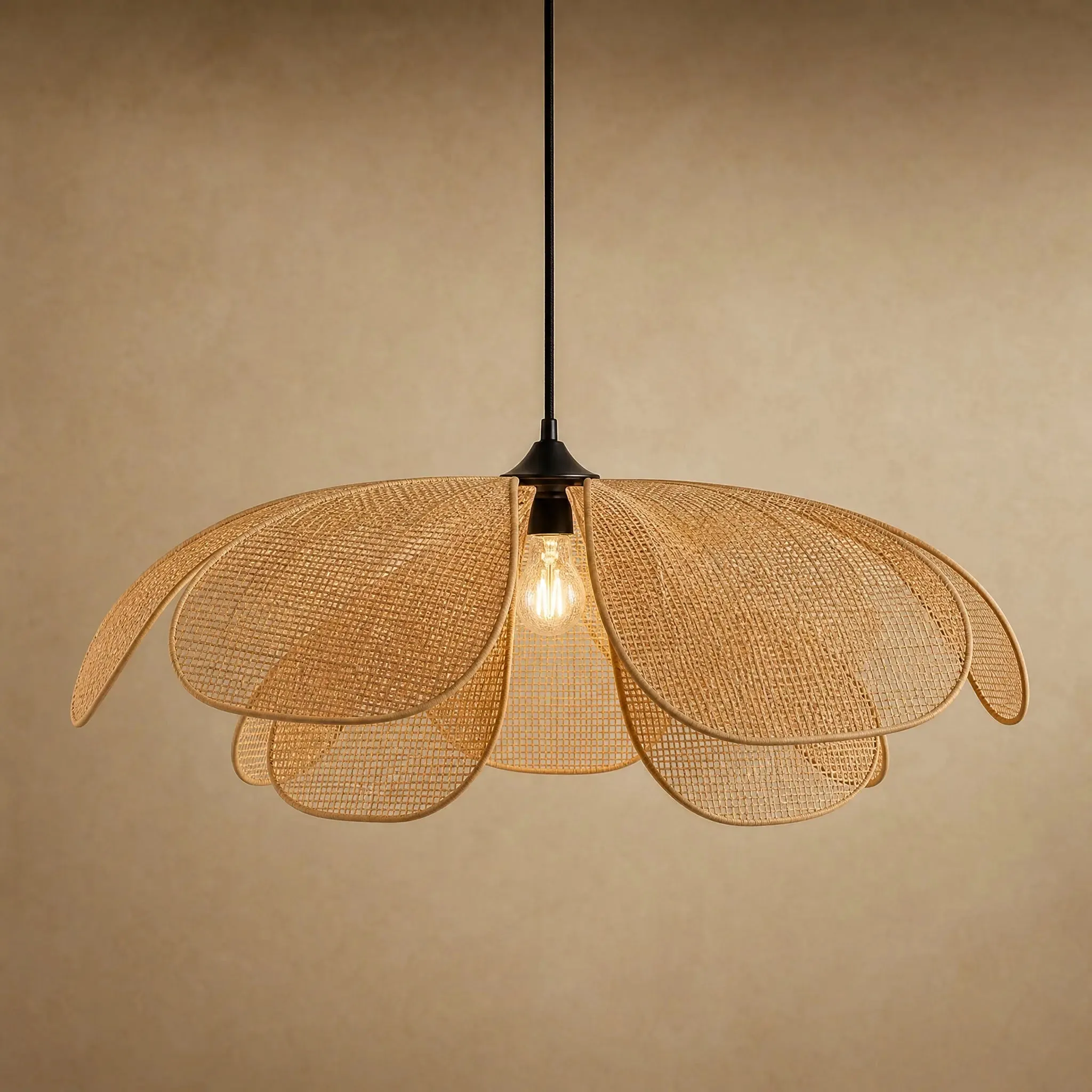 Pendant Light Rattan Woven Petals | Hanomi