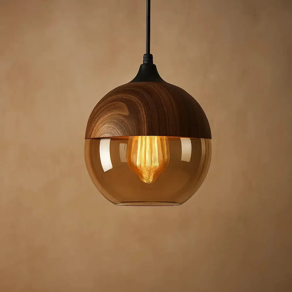 Pendant Light Glass with Wood Finish | Norwën