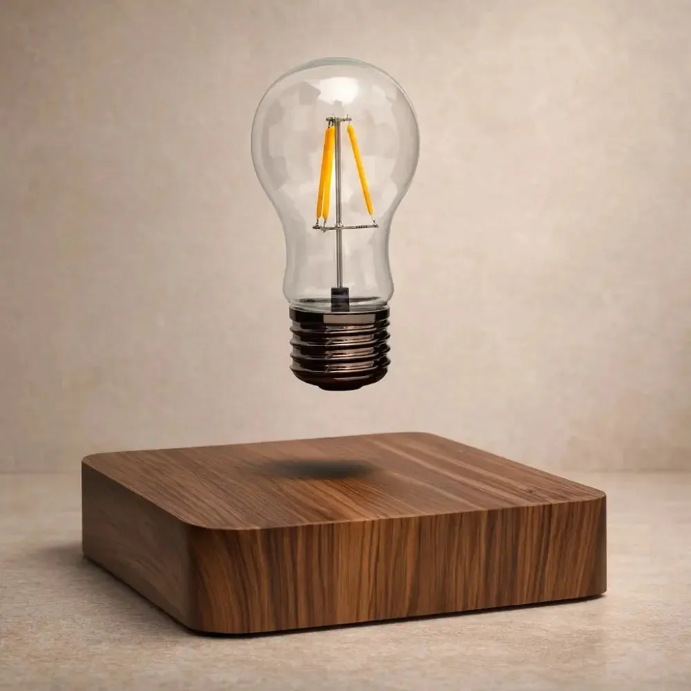 Table Lamp Wood Levitating Edison Bulb | Levorya