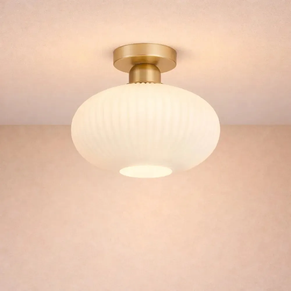 Ceiling Light Pleated Glass Brass | Auréline