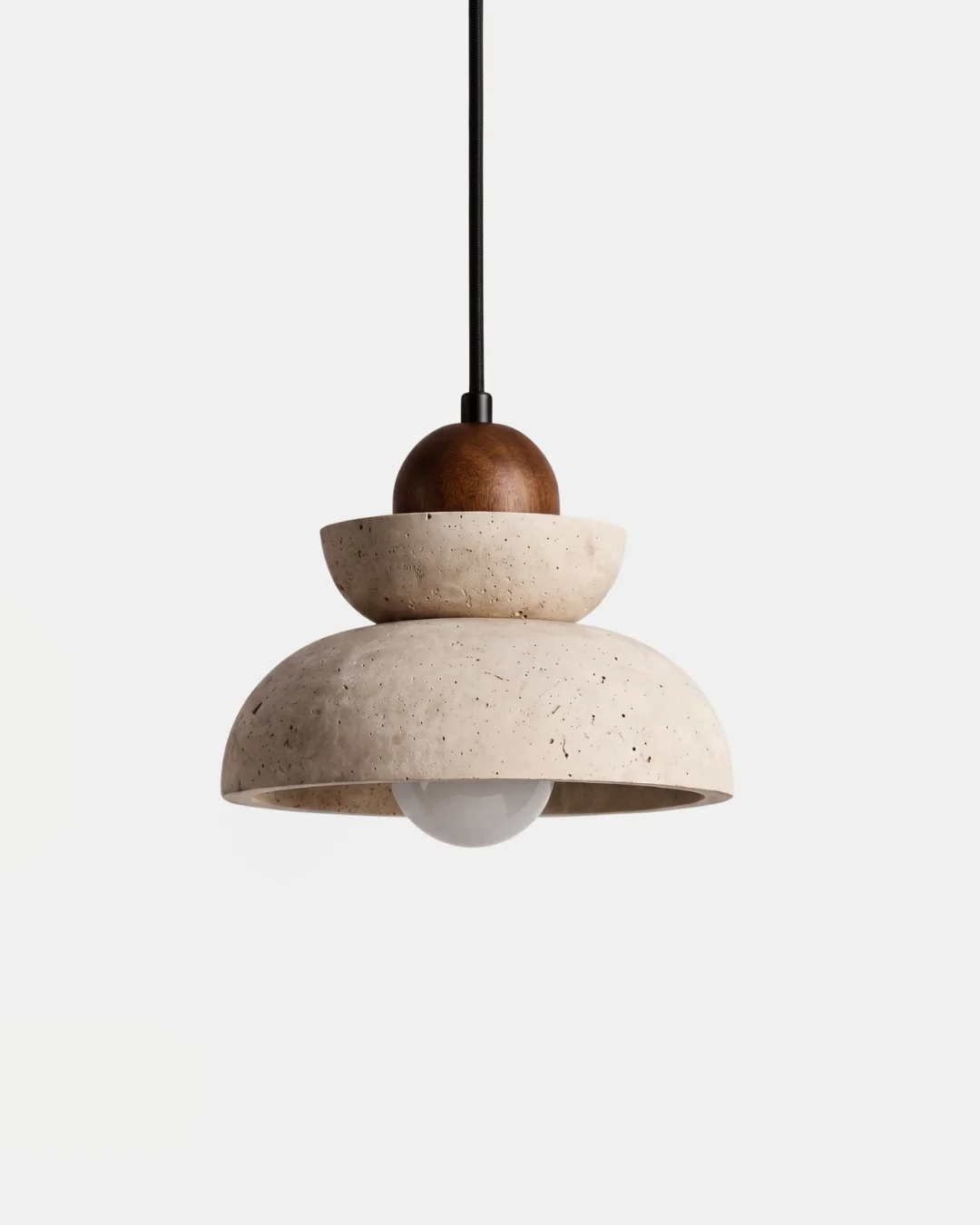 Pendant Light in Travertine and Wood | Zoya