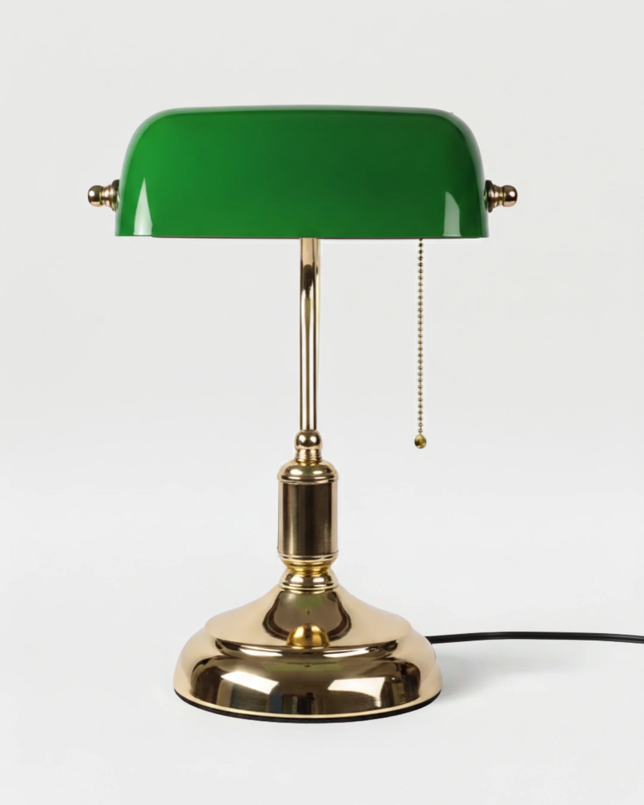 Table Lamp Brass and Green Glass Banker | Antik