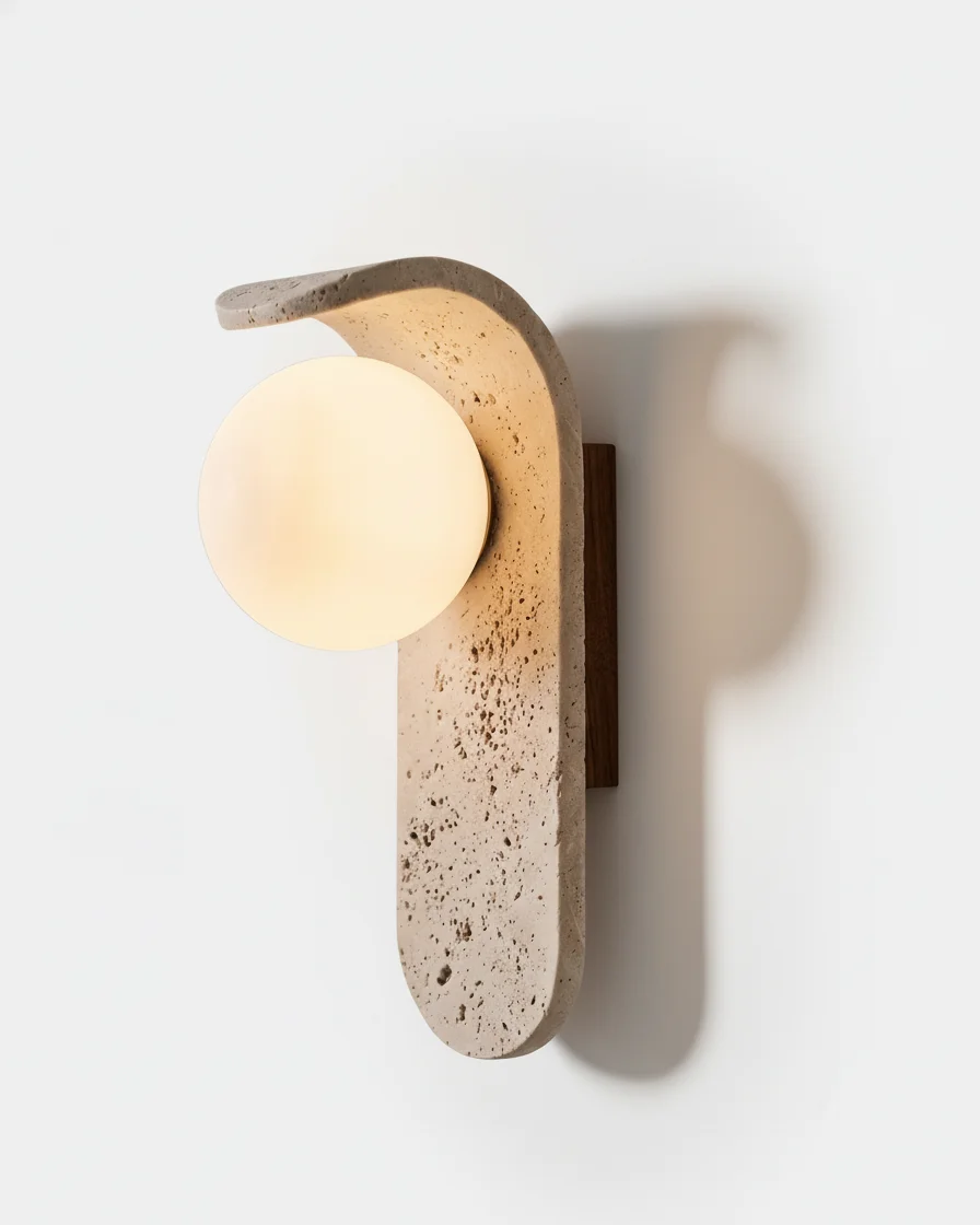 Wall Sconce Travertine and Opal Glass | Fela