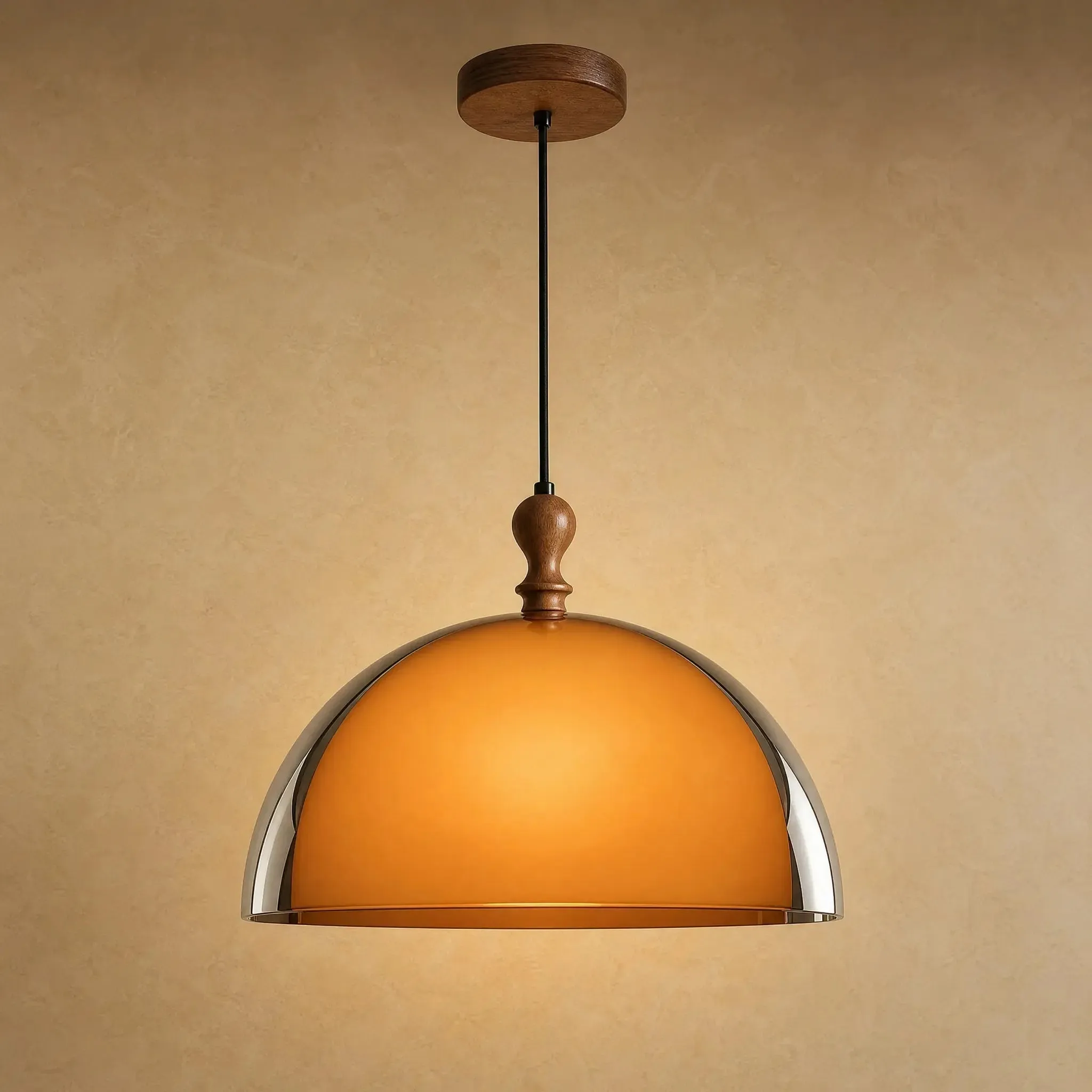 Pendant Light Walnut Retro Dome | Talvéa