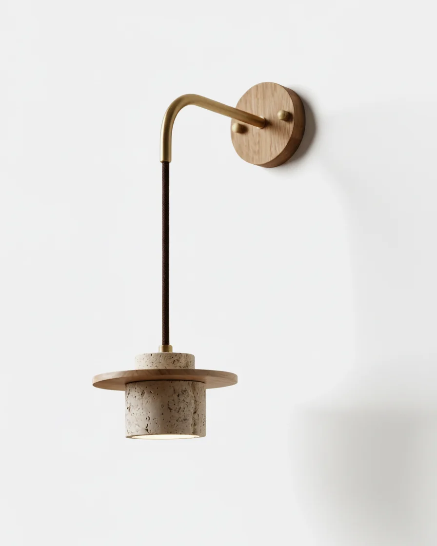 Wall Sconce Travertine and Solid Wood | Vani