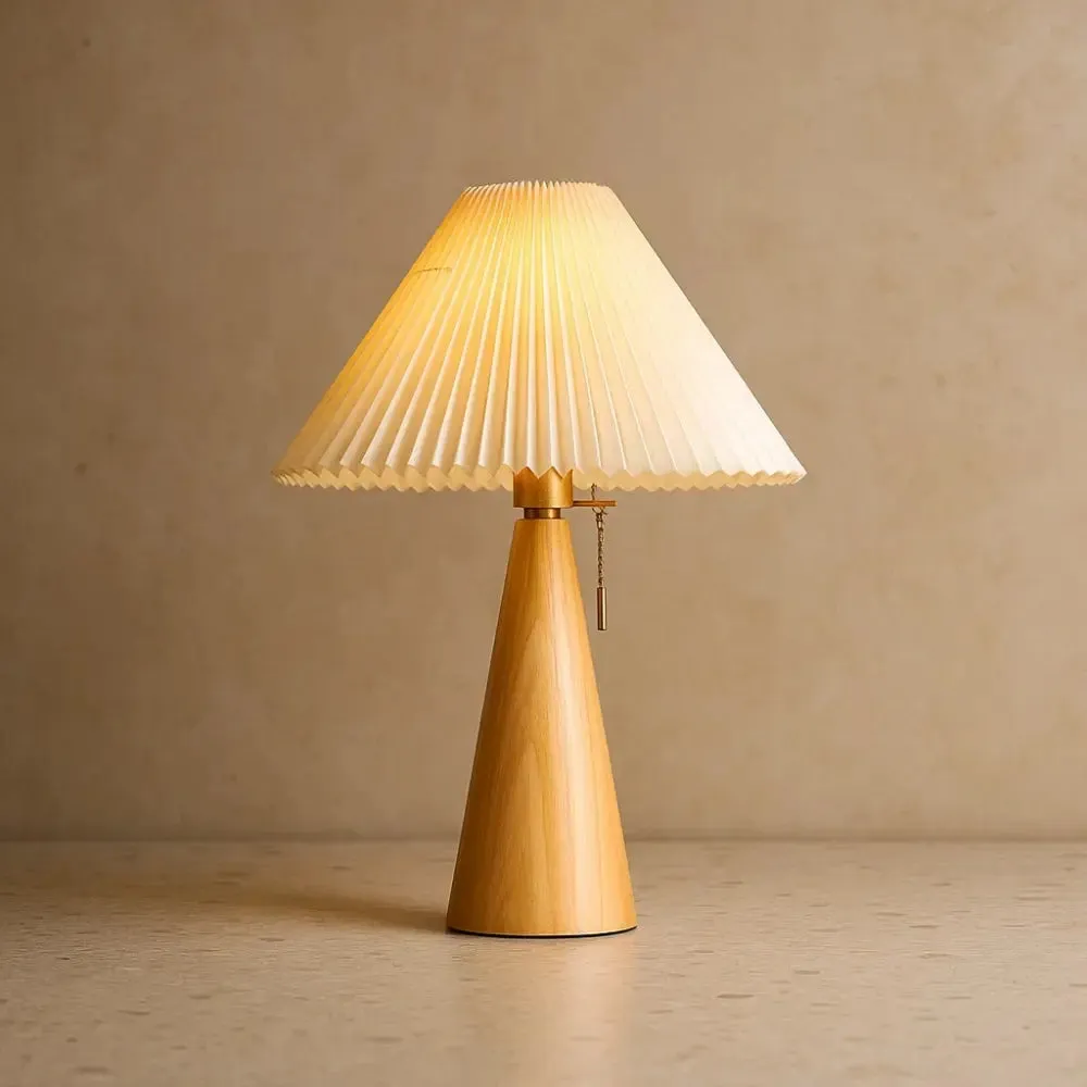Table Lamp Wood with Pleated Shade | Velorya