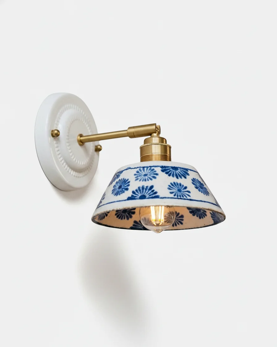 Wall Sconce Ceramic Floral and Brass | Sola