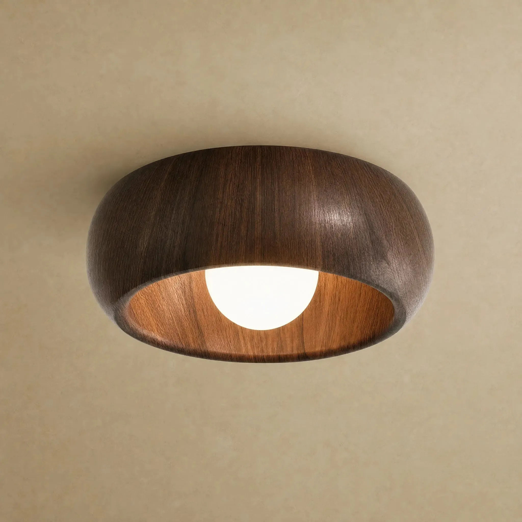 Ceiling Light Wood Grain Curved Flush Mount | Nocelya