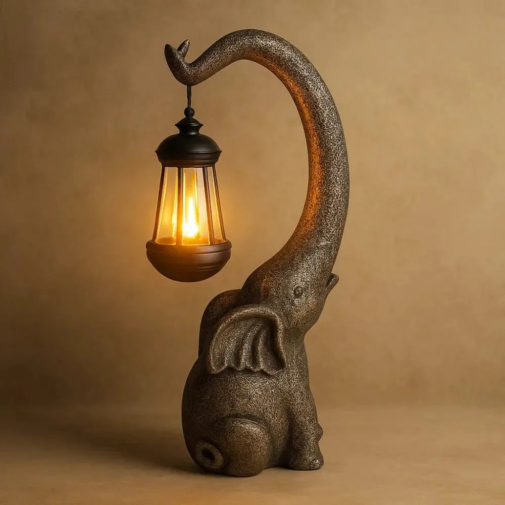 Solar Outdoor Lamp Resin Elephant Lantern | Jumbo