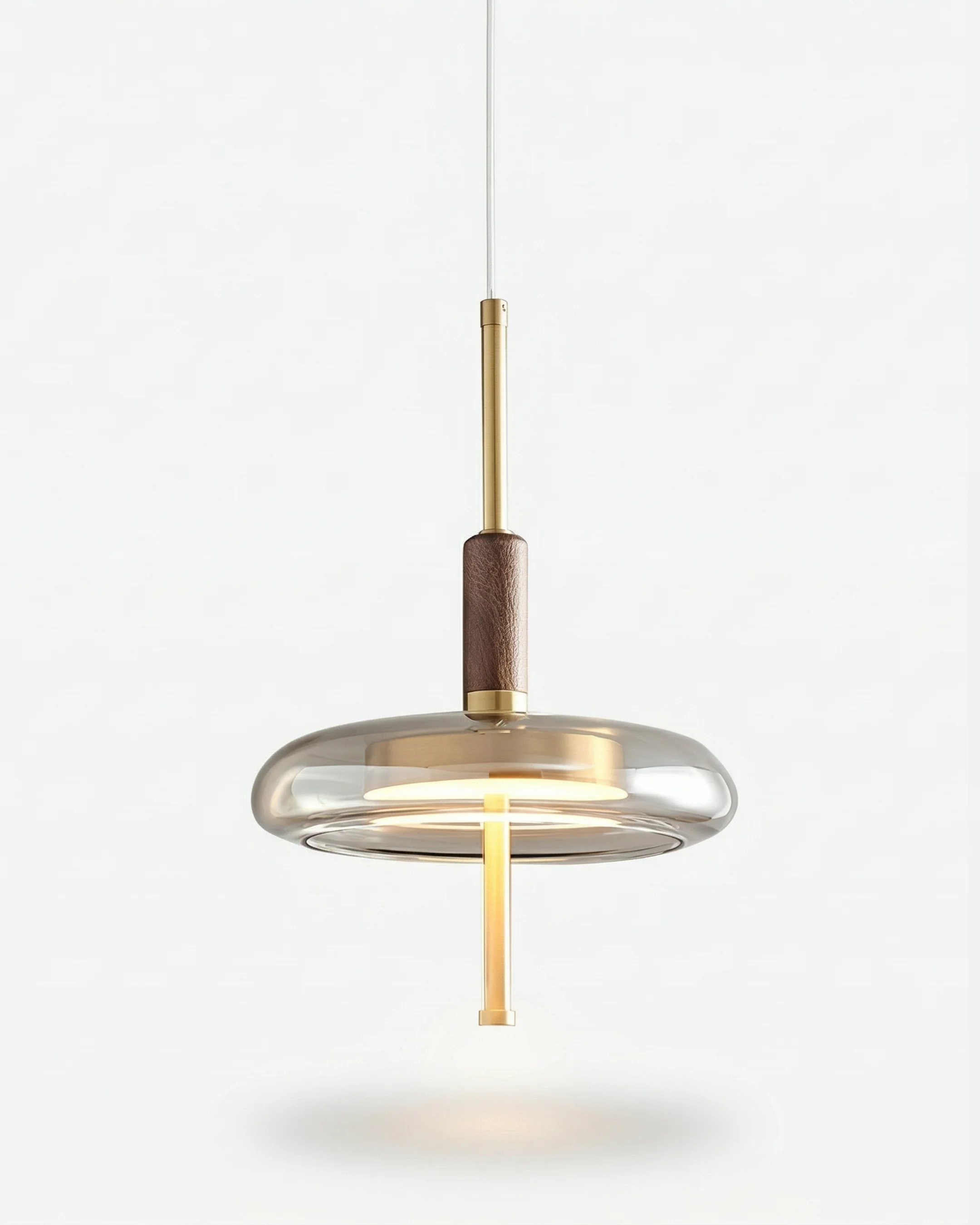 Pendant Light in Amber Glass and Brass | Riva