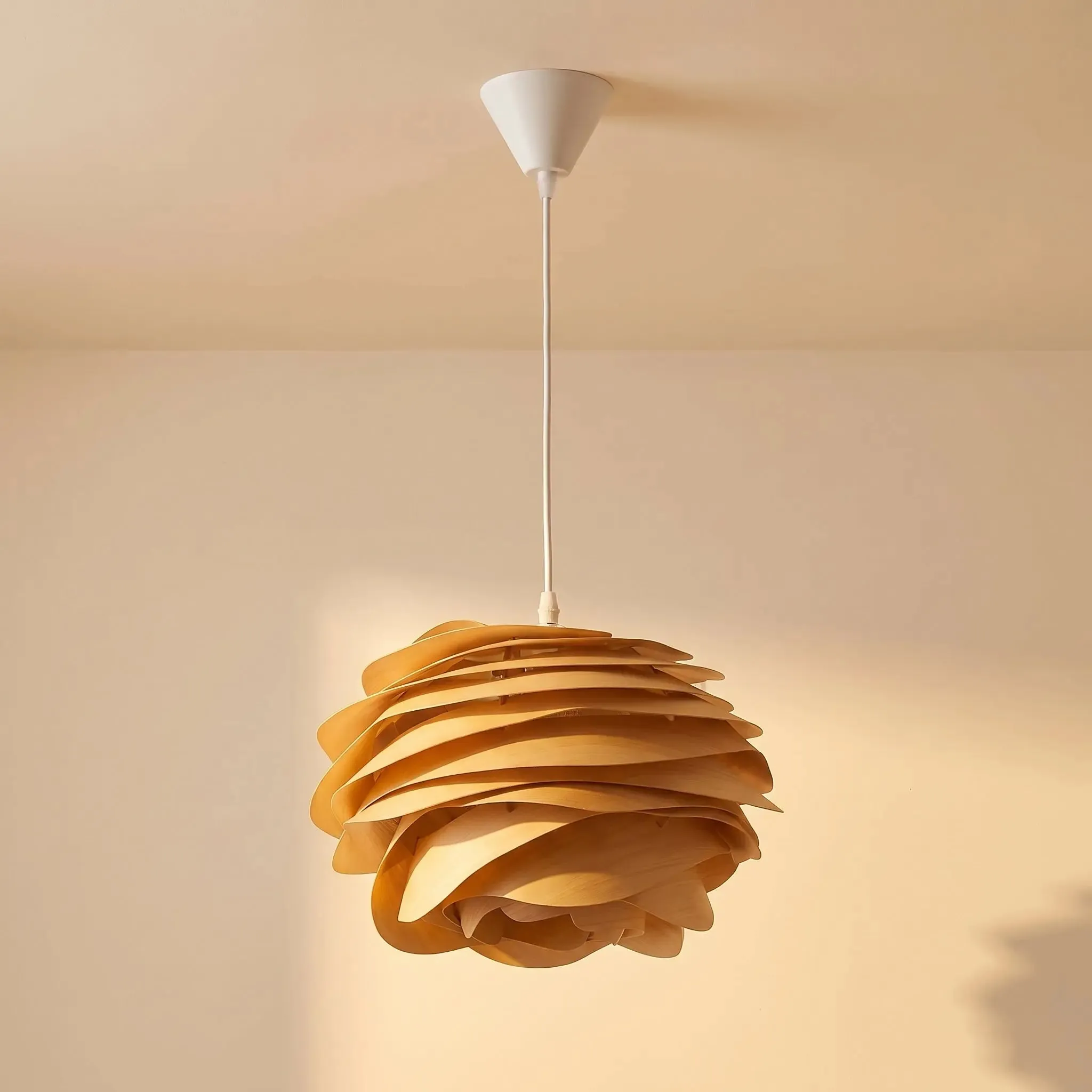 Pendant Light Carved Wood Rose Shape | Rozenya