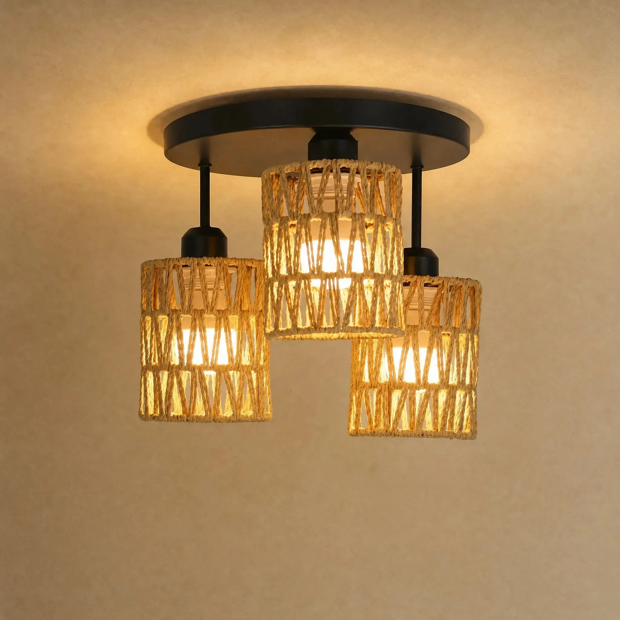 Ceiling Light Rattan 3-Light Flush Mount | Lianya