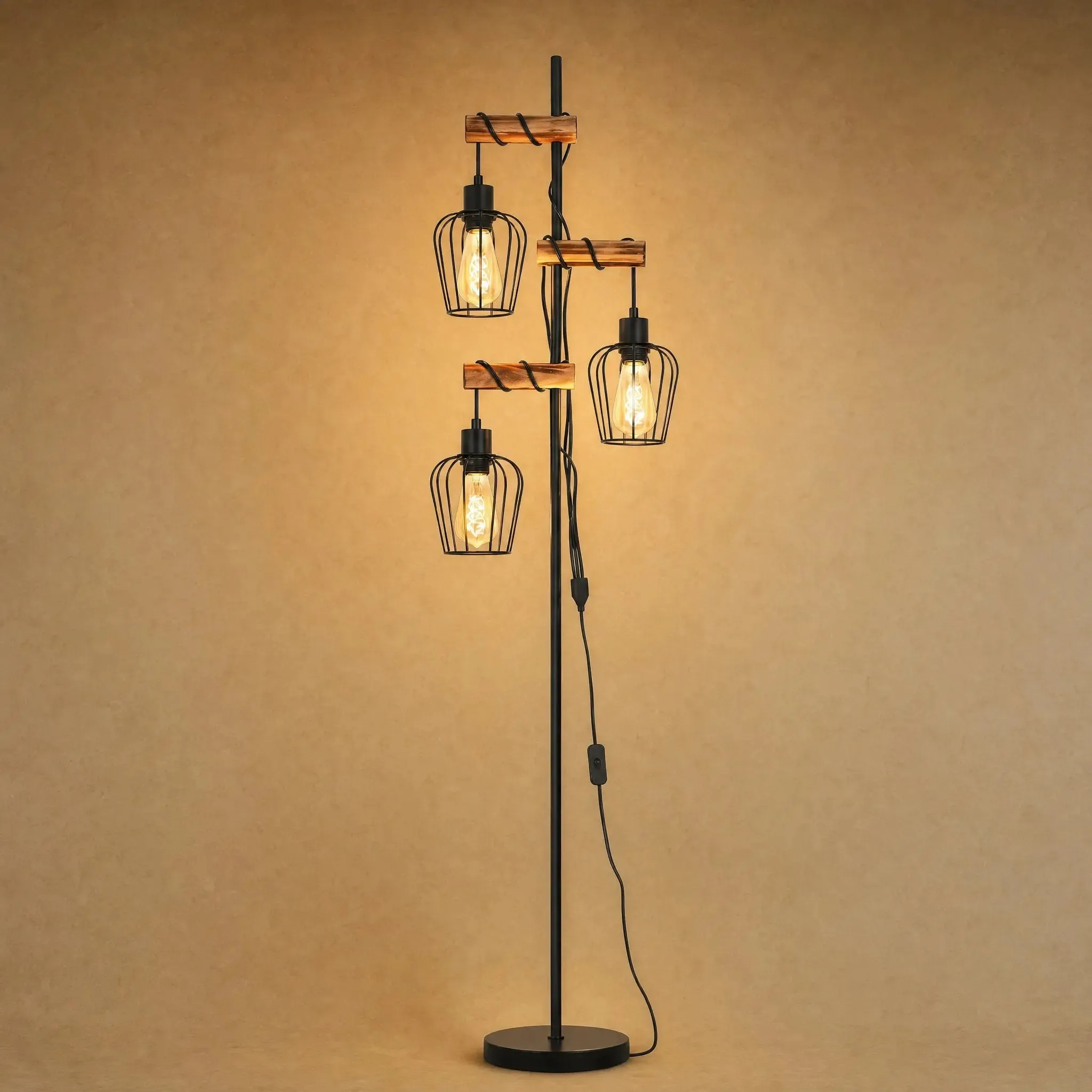 Floor Lamp Amber Wood and Metal Cage | Lignéa