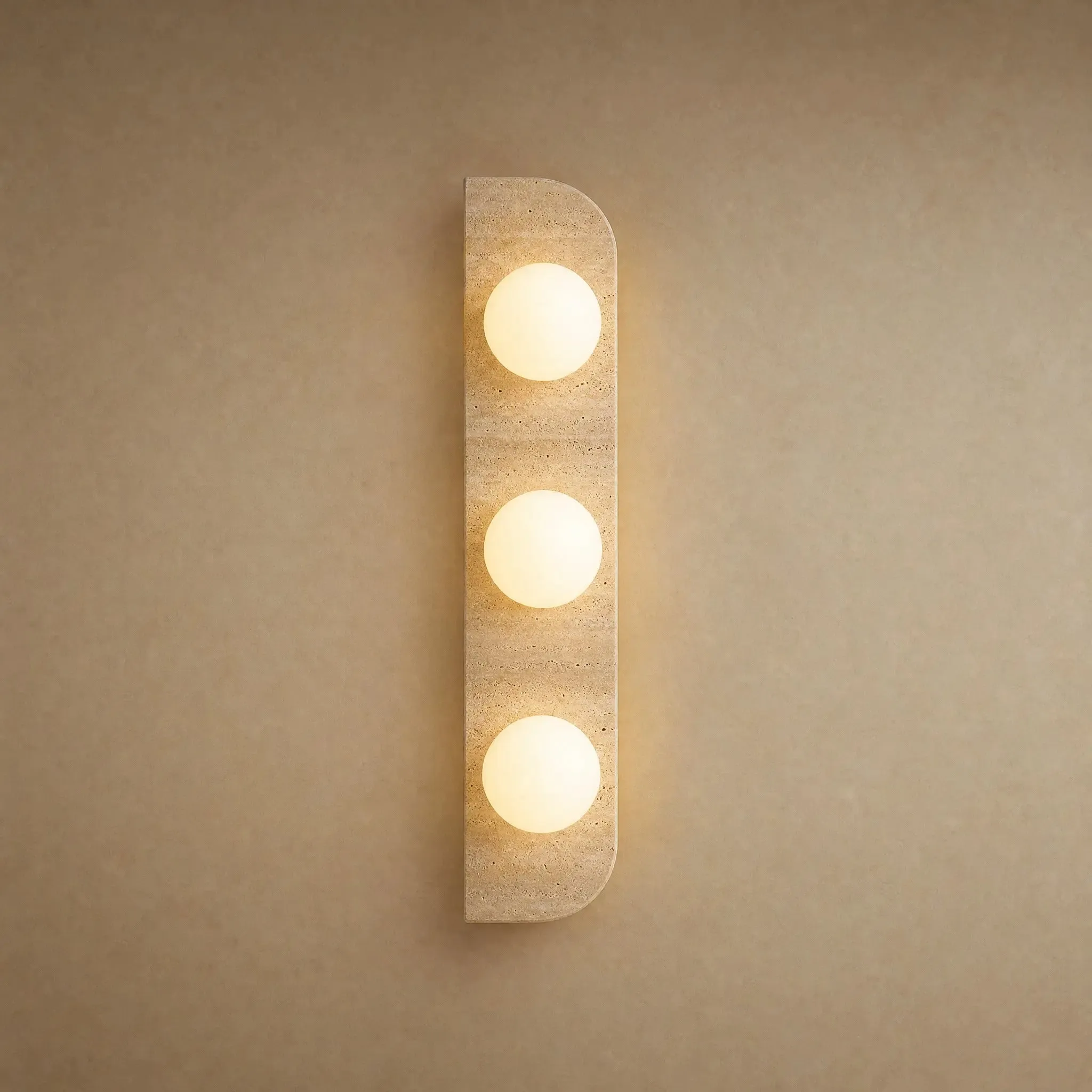 Wall Sconce Travertine and Opal Glass Globe | Anemori