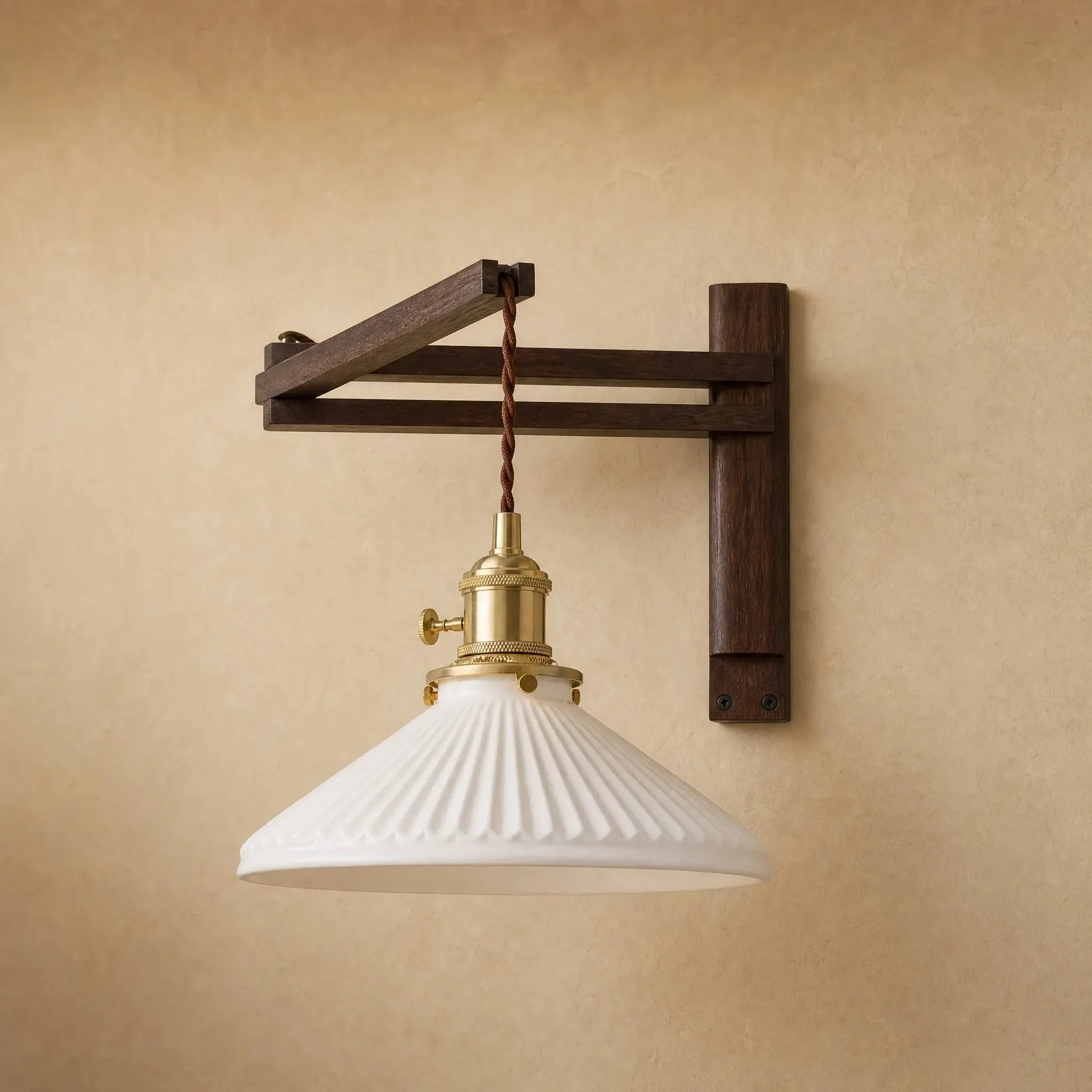 Wall Sconce Ceramic and Walnut Folding Arm | Wakuri