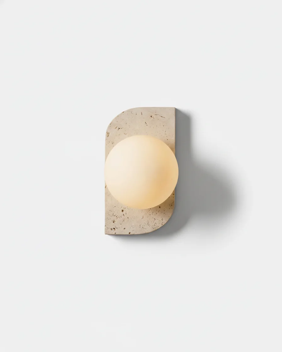 Wall Sconce in Travertine with Opal Glass | Nemi