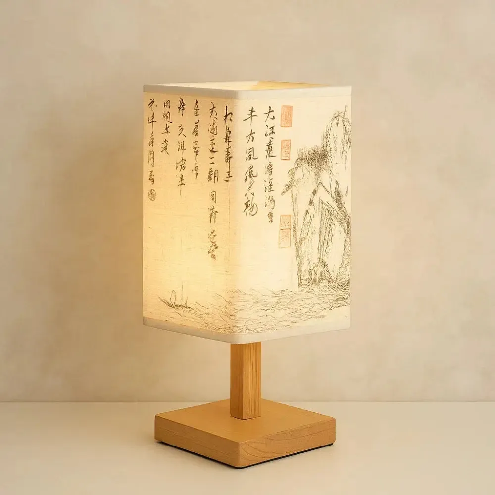 Table Lamp Japanese Paper and Wood | Luxora
