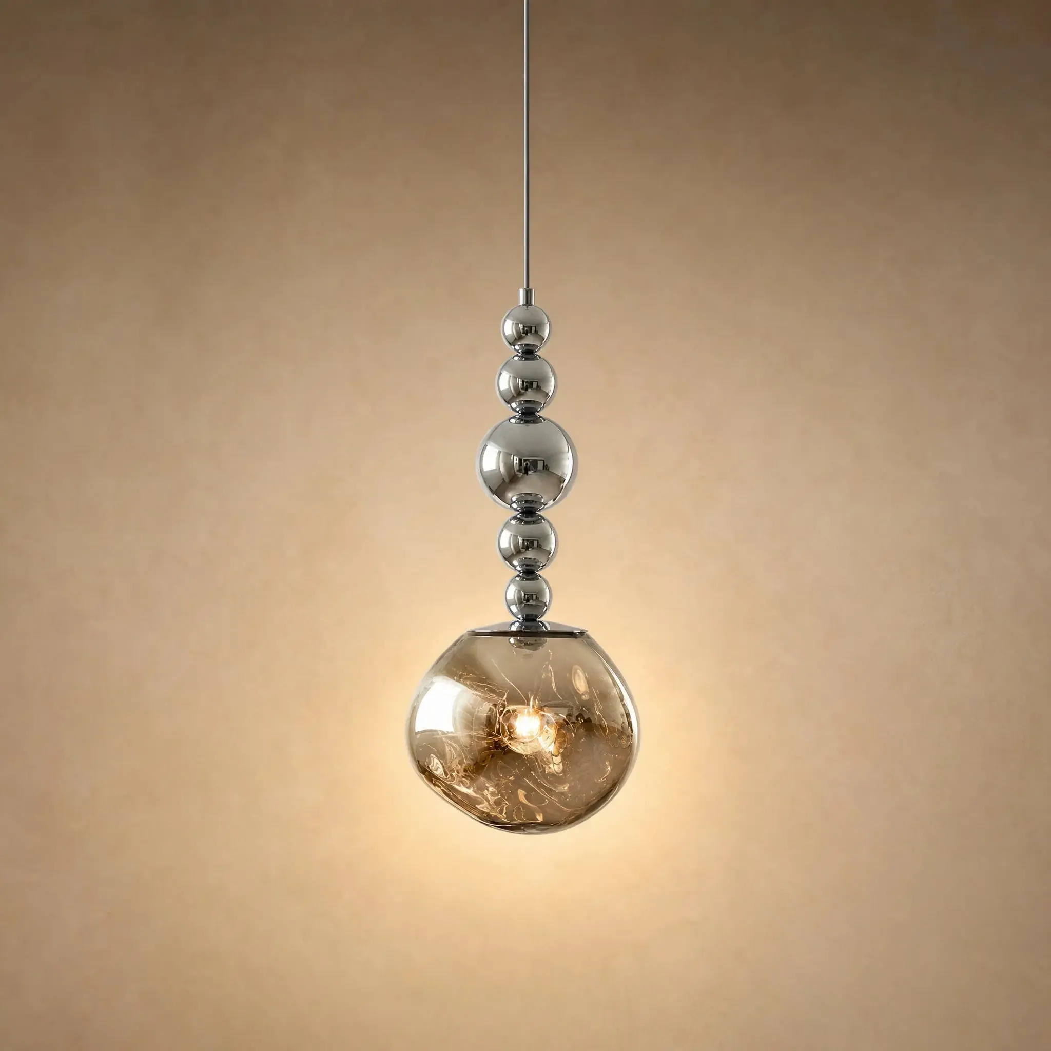 Pendant Light Glass Globe with Chrome Beads | Vetrisa