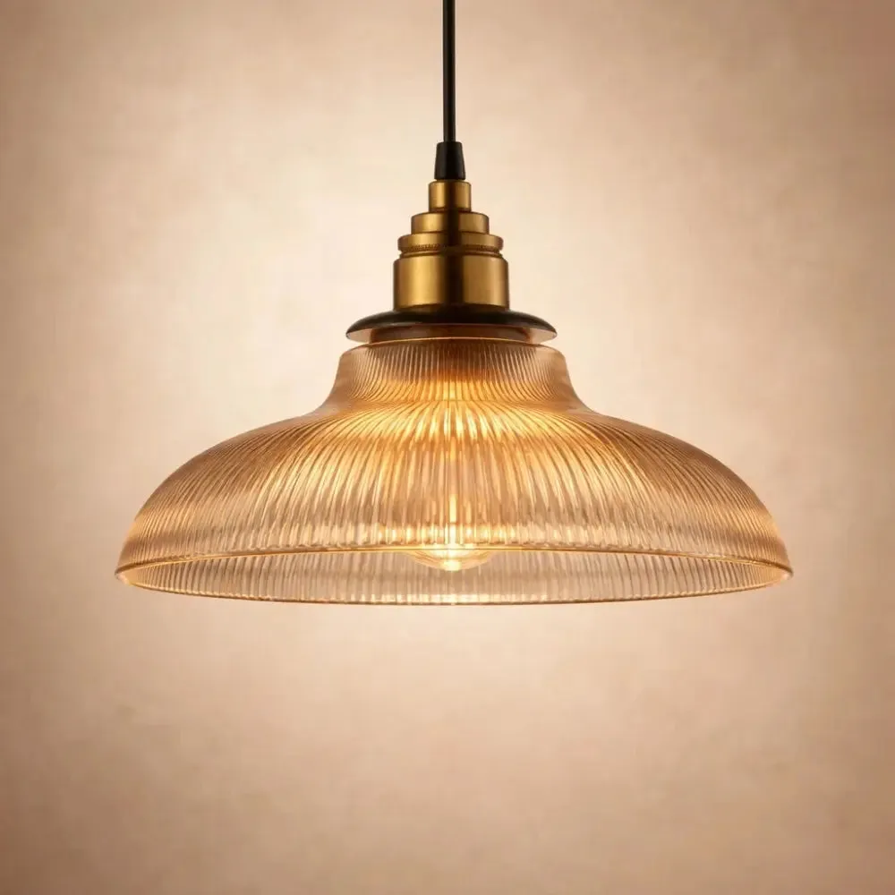 Pendant Light Ribbed Glass Vintage Dome | Clarysta