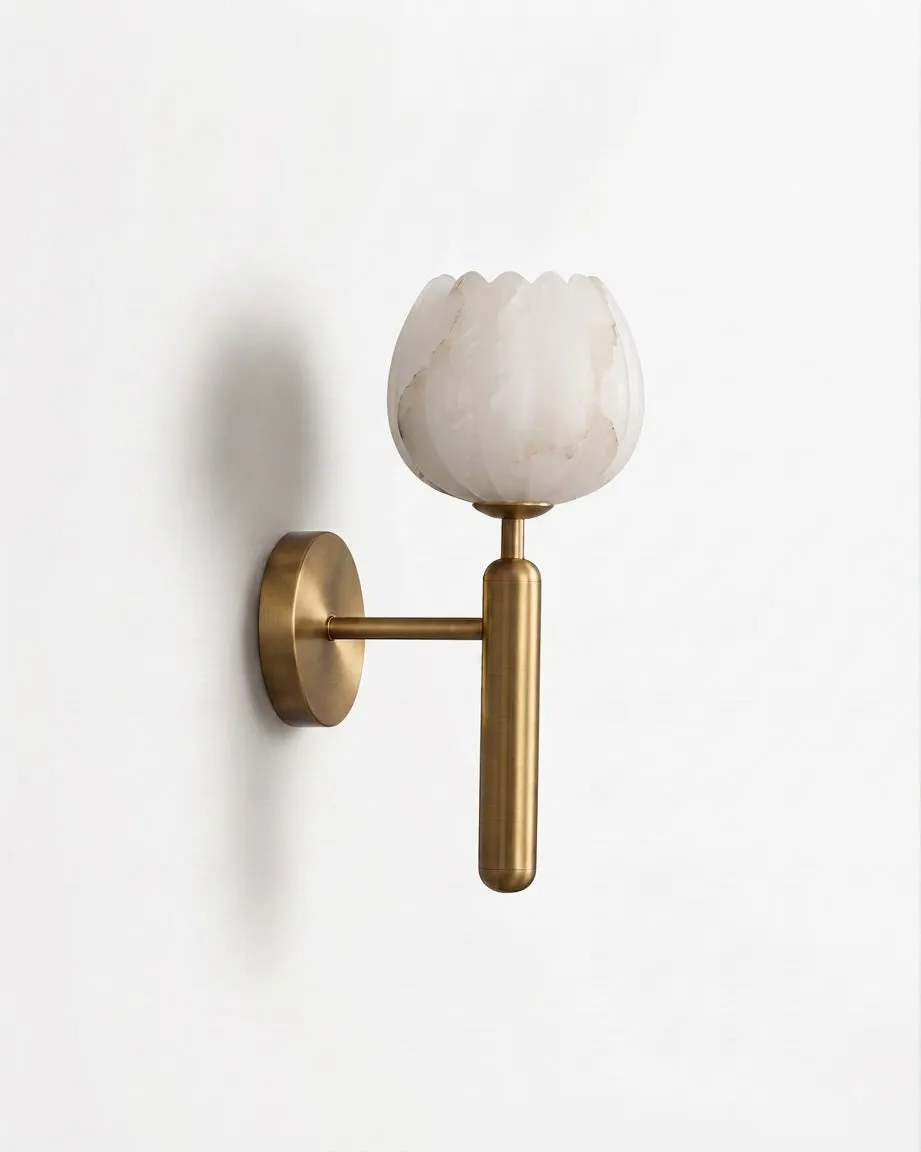 Wall Sconce Alabaster Floral Brass | Kexime